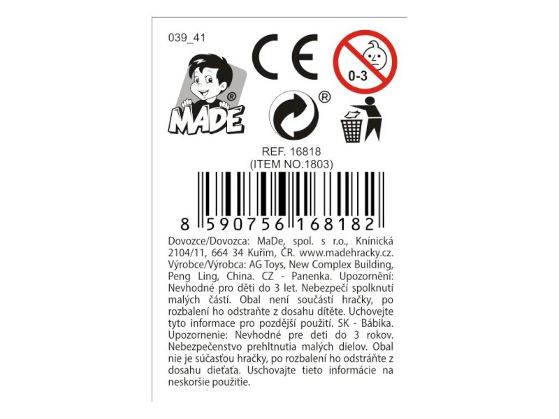 16818 - Panenka, 4 barvy, 12 kusů v boxu, 16 cm