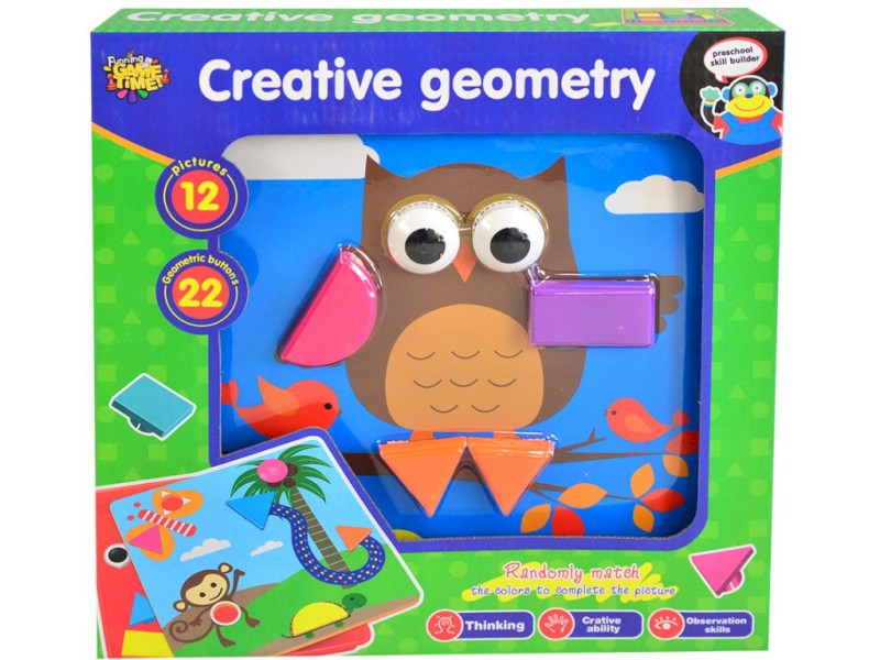 12351 - Mozaika geometrické tvary 22 dílků, 12 karet, 25 x 25 cm