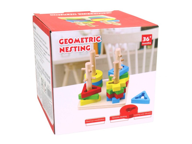 20261 - Dřevěná vkládačka s geometrickými tvary, 13 x 13 x 11 cm