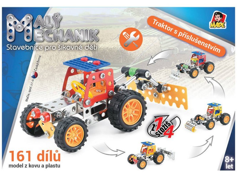 Made Malý mechanik traktor s příslušenstvím 161 ks