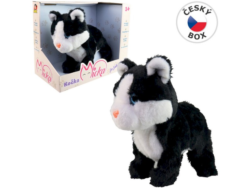 12617 - Kočka Micka na baterie, reaguje na zvuk, černá, 26 cm