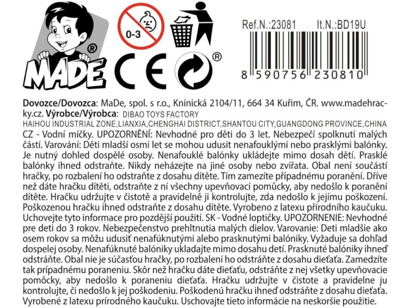 Vodní míčky, 8 ks v display boxu, 17 cm