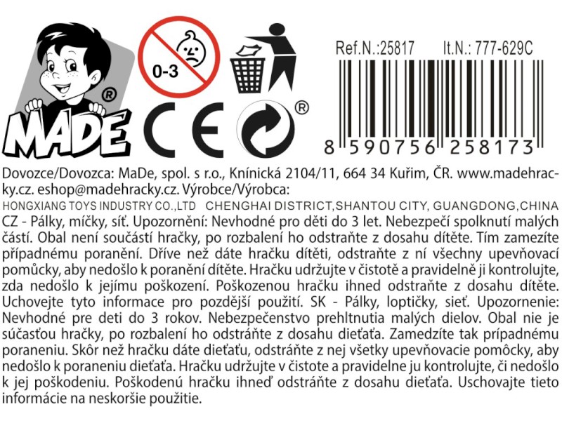 Pálky, míček a síť