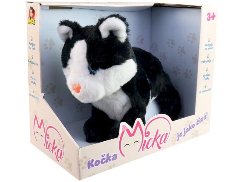 12617 - Kočka Micka na baterie, reaguje na zvuk, černá, 26 cm