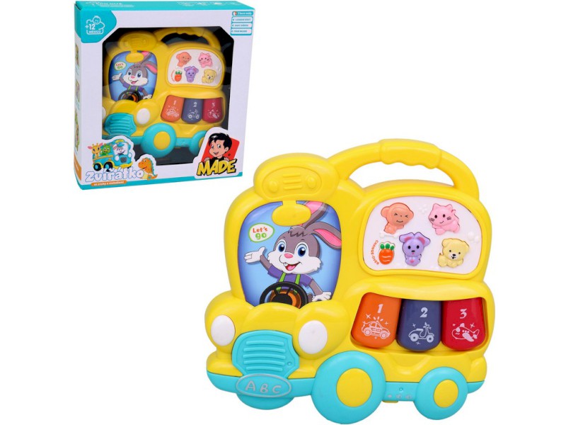 15697 - Piánko autobus, se světlem, hudbou a zvukem, na baterie, 15 x 3,5 x 15 cm