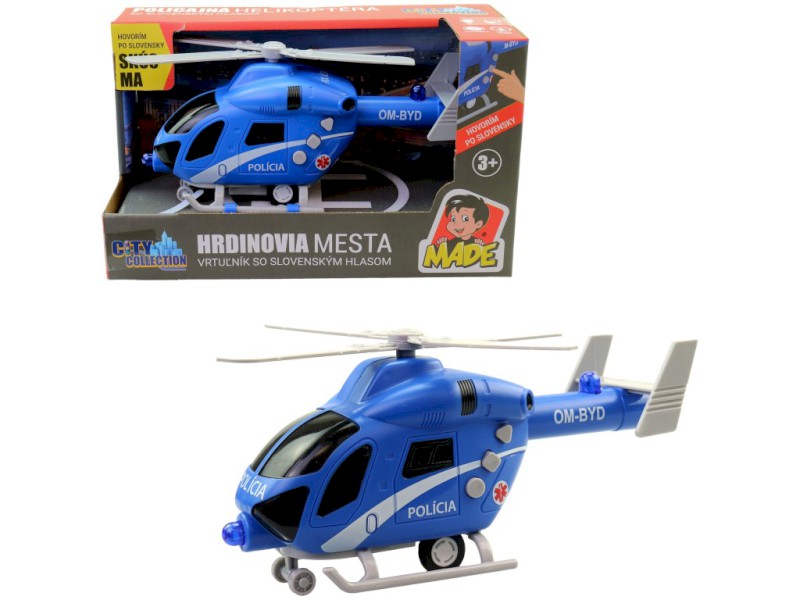MaDe Vrtulník policejní SK na setrvačník, na baterie se světlem a zvukem, 20 cm