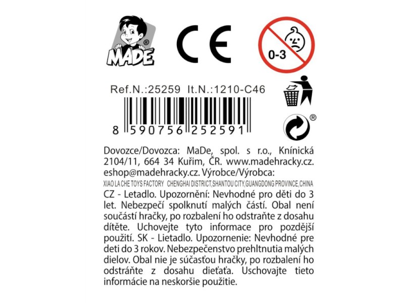 Letadlo kovové, 6 ks v display boxu, 20cm