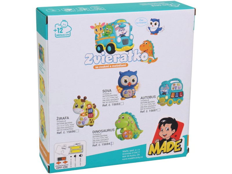 15693 - Piánko sova, se světlem, hudbou a zvukem, na baterie, 12 x 4,5 x 14 cm