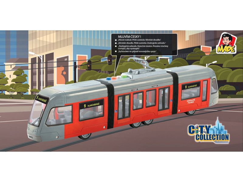 MaDe Tramvaj na setrvačník svítí a mluví česky