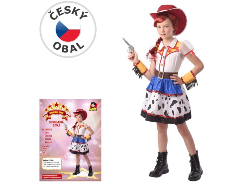 09406 - Šaty na karneval - kovbojská dívka, 120 cm - 130 cm