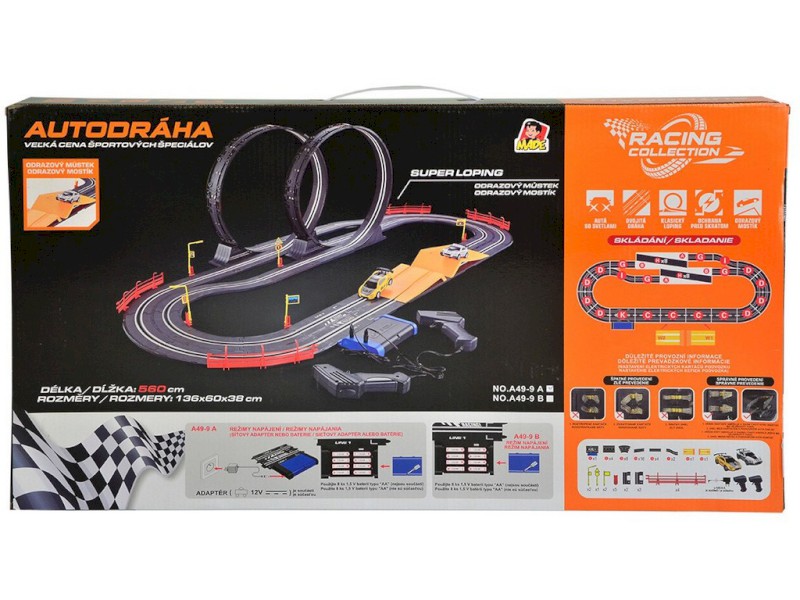 Autodráha 560 cm, dvě auta, s EU adaptérem, 136 x 60 x 38 cm