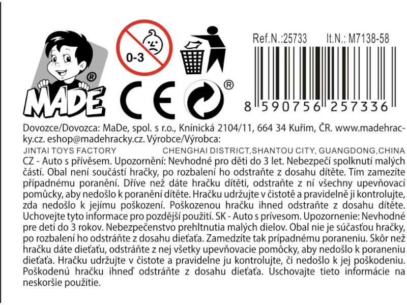 Auto s přívěsem a bagrem, 26 cm