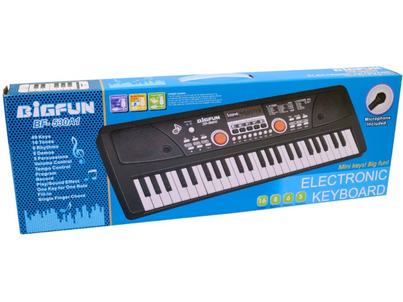 Piáno 49 kláves, mikrofón, 53 x 18 x 5,4 cm