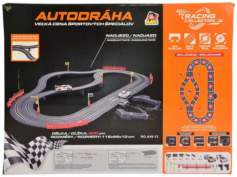11196 - Autodráha 300 cm, bez zdroje, napájení přes USB kabel, 118 x 66 x 16 cm