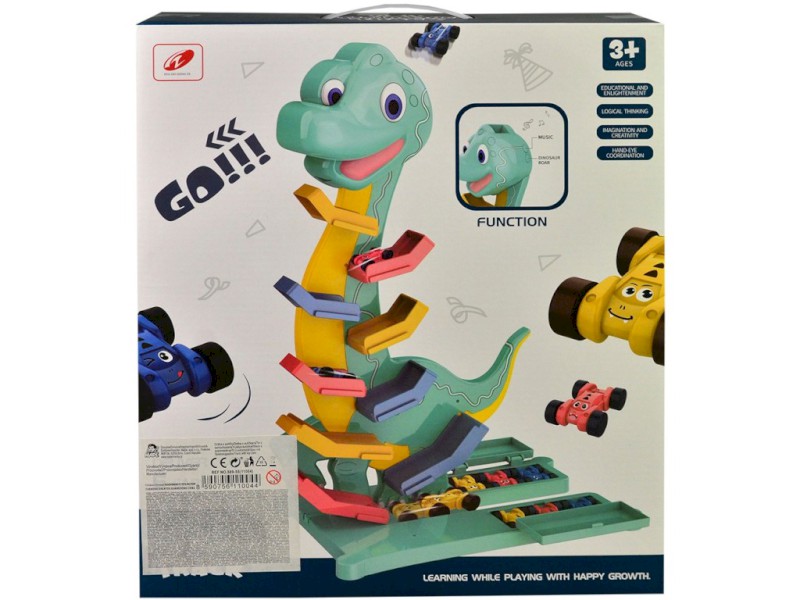 11004 - Autodráha patrová -  dinosaurus s auty, 6 ks, na baterie, 40 x 35 x 9 cm