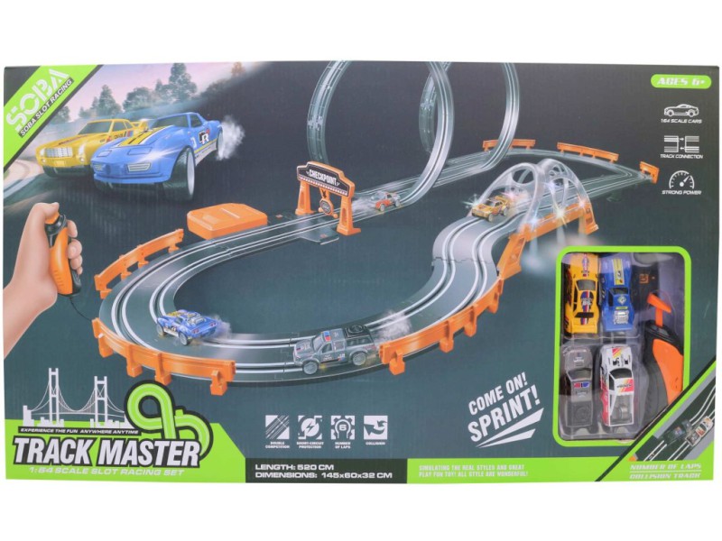 Autodráha, 145 x 60 x 32 cm, 520 cm, adapter/baterie