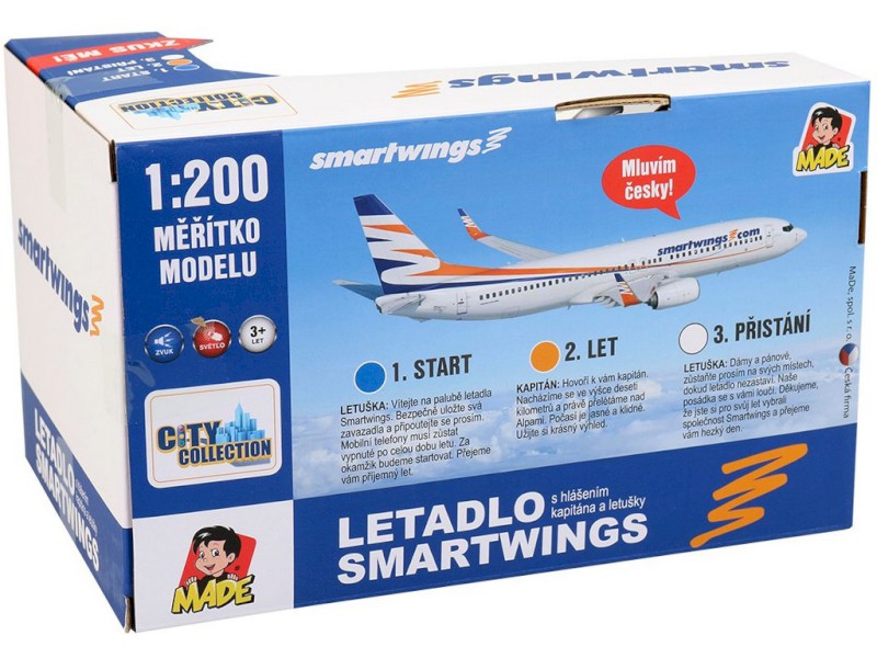 12619 - MaDe Letadlo Smartwings s hlášením kapitána a letušky, na setrvačník, 20 cm