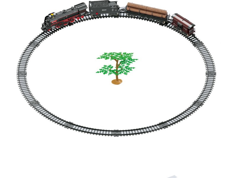 16332 - Vlaková souprava, parní, na baterie, světlo, zvuk, 48 kusů, 92,5 x 92 cm