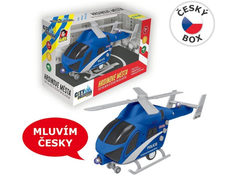 07633 - MADE Vrtulník policejní na setrvačník, na baterie se světlem a zvukem, 20 cm