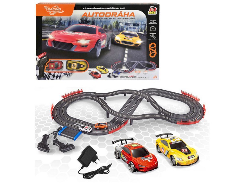 11475 - Autodráha, 2 auta, 2 ovladače, s EU adaptérem, délka trati 440 cm, 120 x 100 x 12 cm