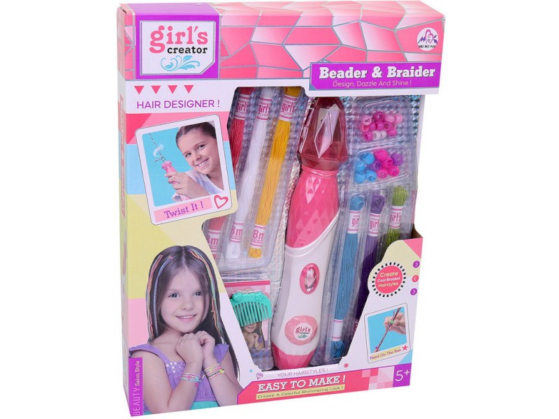 16100 - Souprava korálků k zaplétání do vlasů s příslušenstvím, na baterie,  25,8 x 5,2 x 5,2 cm