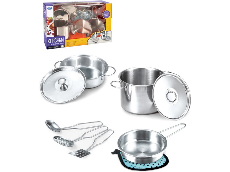 16173 - Nádobí nerezové, hrnec, 9 kusů, 30,9 x 10,7 x 21,6 cm