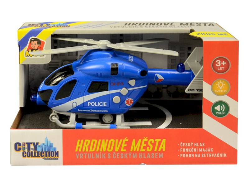 07633 - MADE Vrtulník policejní na setrvačník, na baterie se světlem a zvukem, 20 cm