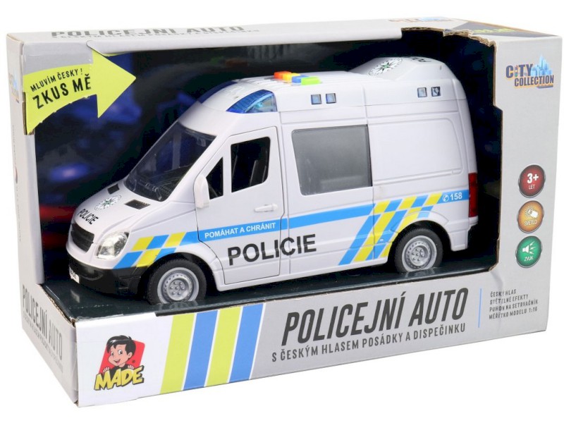 MaDe Auto policejní dodávka, na setrvačník s reálným hlasem posádky, 21 cm