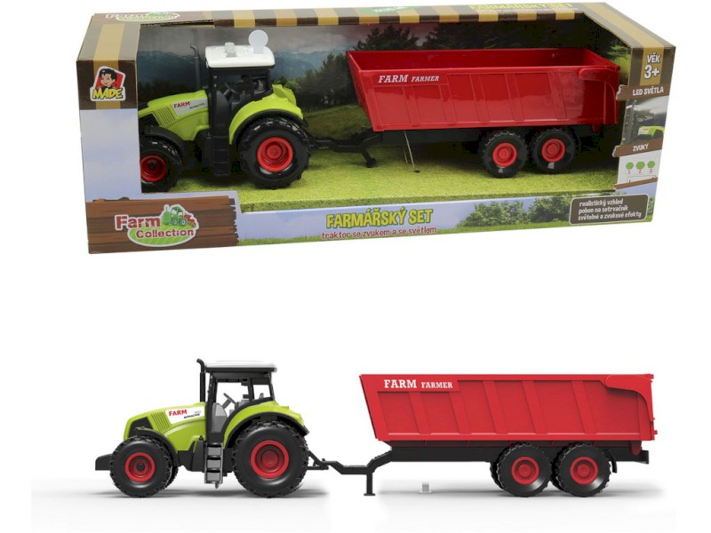 07211 - Traktor s přívěsem, se zvukem a světlem, 12,5 x 34,5 cm