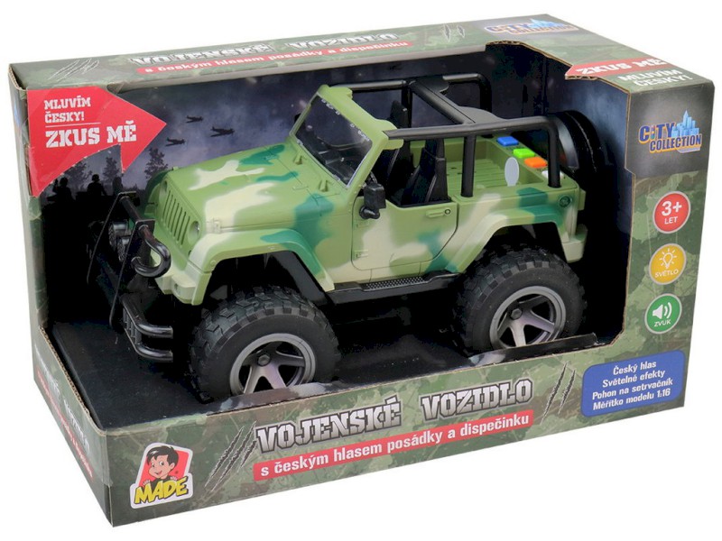 03226 - Jeep vojenský, na setrvačník, s reálným hlasem posádky