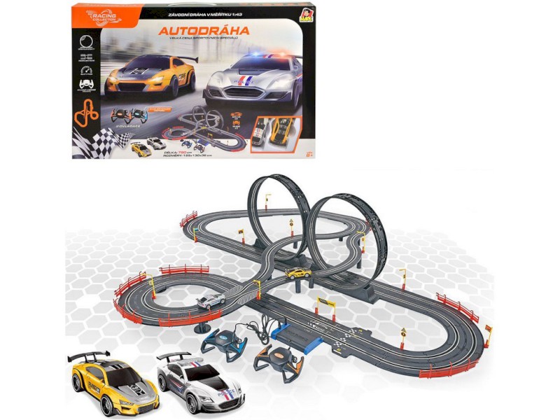 11194 - Autodráha 790 cm ( 155 x 130 x 36 cm ) se dvěma auty, na baterie