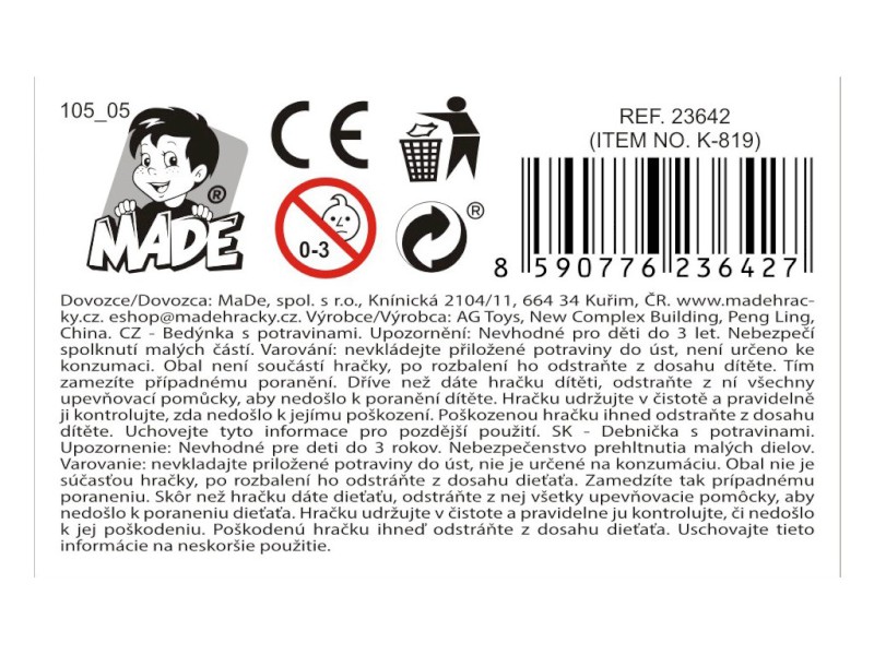 Bedýnka s potravinami, 17 x 6,2 x 15,5cm