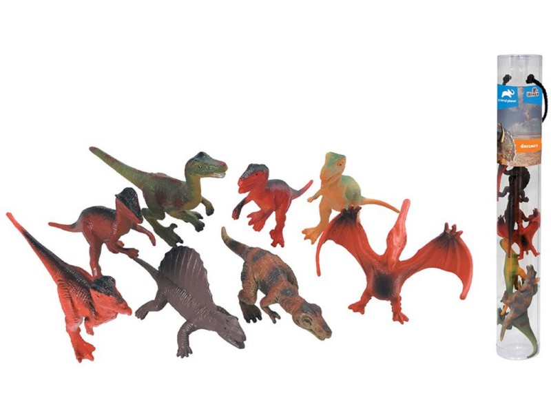 07553 - Zvířátka v tubě  -dinosauři, 7 - 11 cm, mobilní aplikace pro zobrazení zvířátek, 8 ks