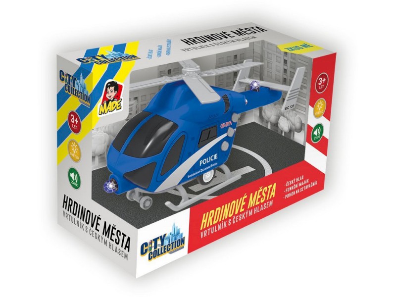07633 - MADE Vrtulník policejní na setrvačník, na baterie se světlem a zvukem, 20 cm