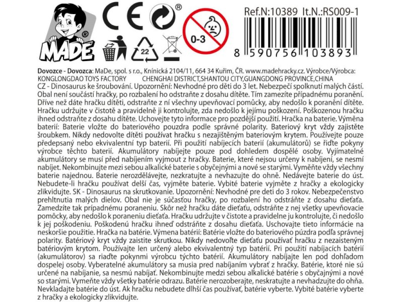 10389 - Dinosaurus ke šroubování, na baterie, 17 cm