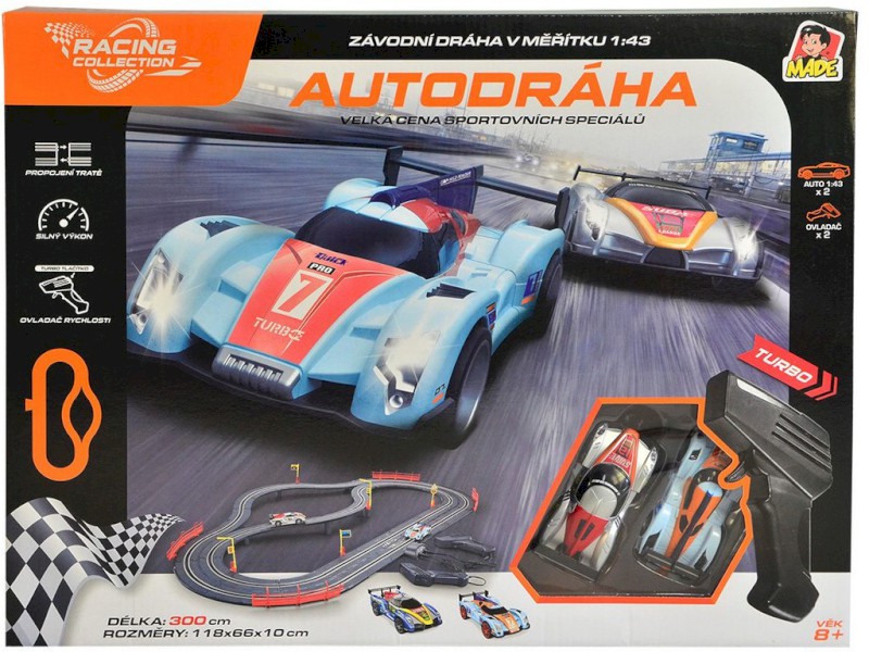 11196 - Autodráha 300 cm, bez zdroje, napájení přes USB kabel, 118 x 66 x 16 cm