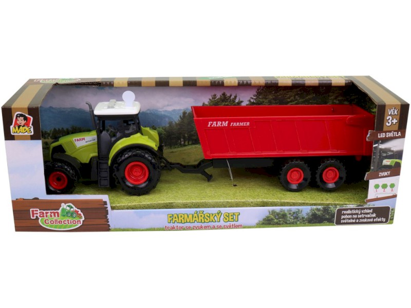 07211 - Traktor s přívěsem, se zvukem a světlem, 12,5 x 34,5 cm