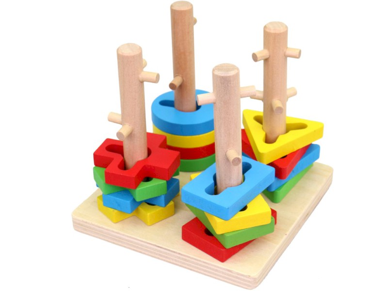 20261 - Dřevěná vkládačka s geometrickými tvary, 13 x 13 x 11 cm