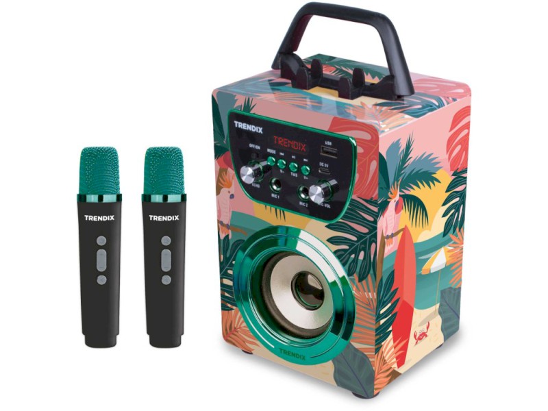 Karaoke reproduktor Tropical Vibes s 2 bezdrátovými mikrofony (Bluetooth) – NEW 2026