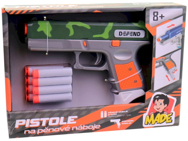 Pistole se softovými náboji, 8 ks, 18,5 x 3 x 13 cm