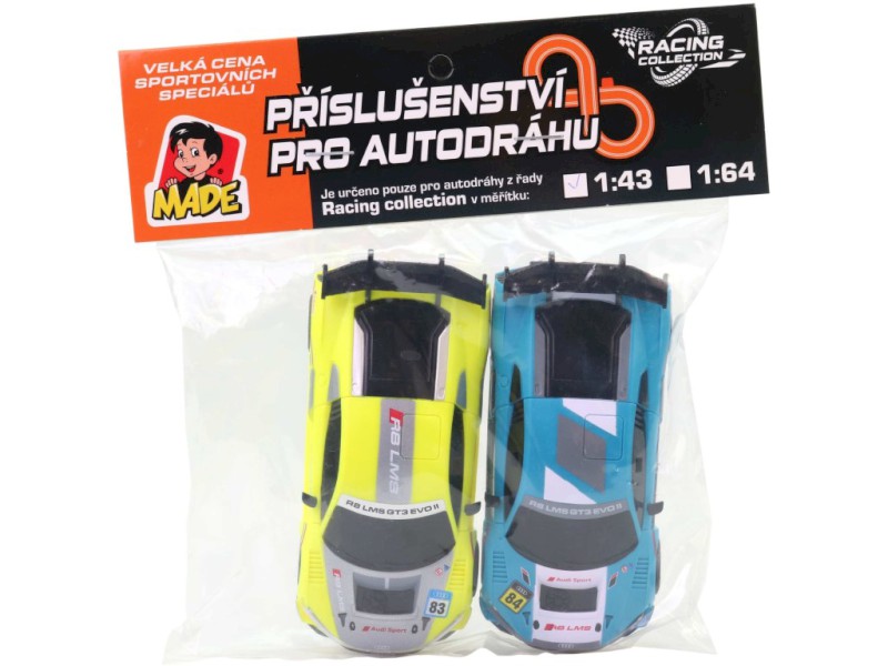 Náhradní autíčka k autodráze s licencí Audi, v sáčku, 2ks