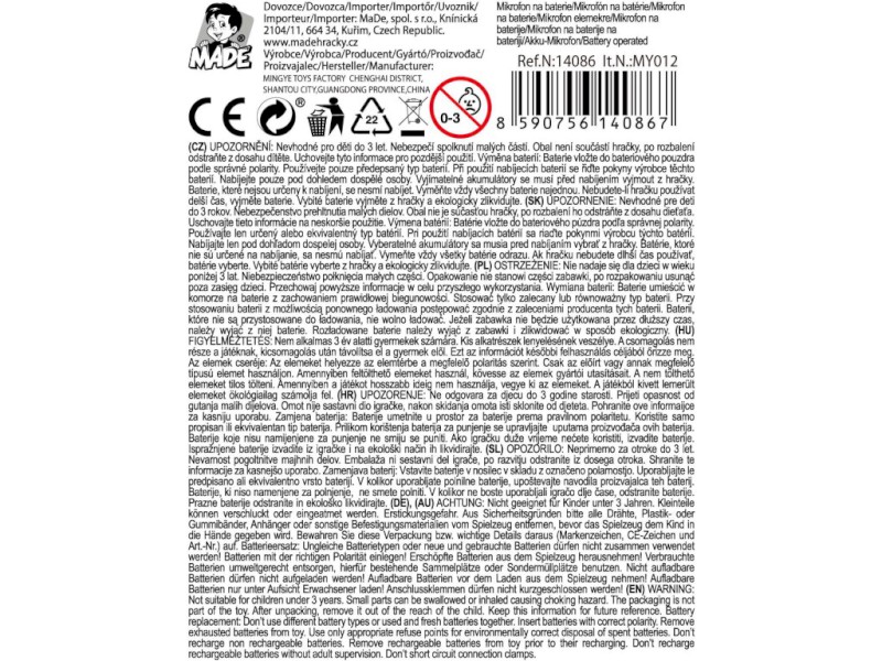 14086 - Mikrofon na baterie, 20 x 6 x 6 cm