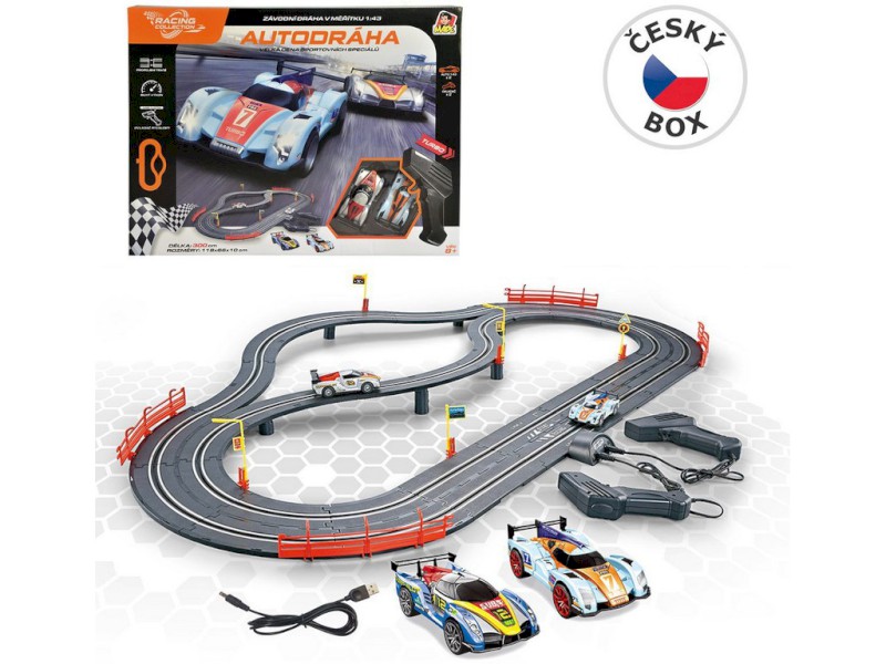 11196 - Autodráha 300 cm, bez zdroje, napájení přes USB kabel, 118 x 66 x 16 cm