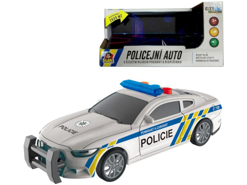 10710 - Policejní auto  na setrvačník, 17 cm, světlo, zvuk (čeština), na baterie