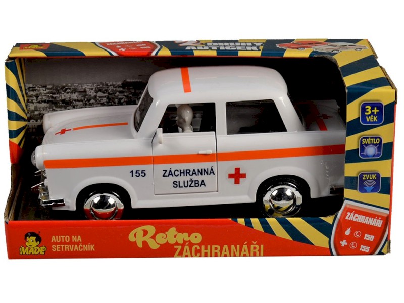 98528 - Auto ambulance retro na setrvačník 6 x 17 x 8 cm