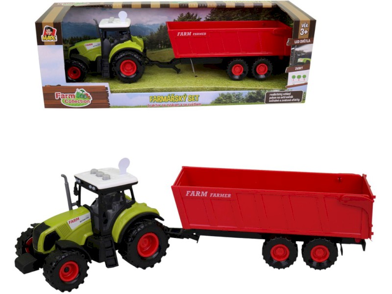 07211 - Traktor s přívěsem, se zvukem a světlem, 12,5 x 34,5 cm
