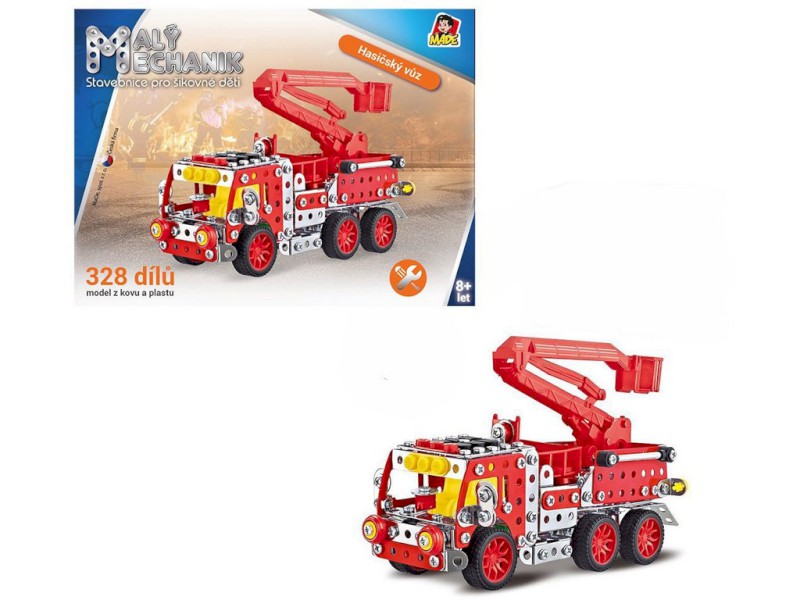 08340 - Malý mechanik -  hasičské auto s plošinou, 327 ks