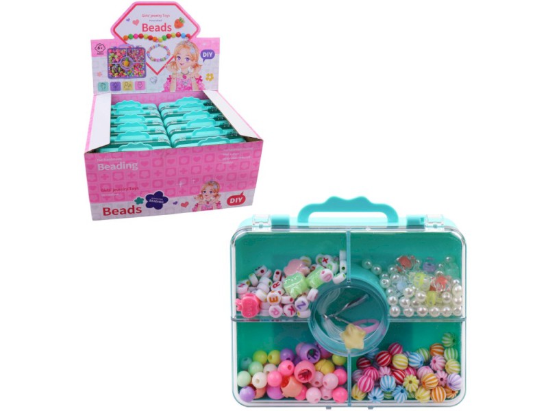 Korálky v kufříku, 12 ks v display boxu, 12 x 11 cm