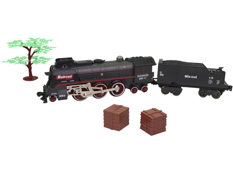 16333 - Vlaková souprava, parní, na baterie, světlo, zvuk, 68 kusů, 151 x 92,5 cm