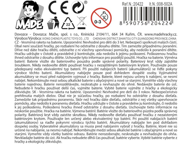 20422 - Vesmírná raketa, stolek s příslušensvím, na baterie, 45,5 x 24 x 52,5 cm